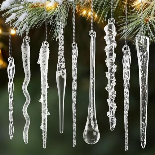 Glass Icicle Ornaments for Christmas Tree Decorations, 16Pcs Clear Glass Icicle Teardrop Hanging Ornaments Pendants for Christmas Tree Frozen Winter Wedding New Year Party Home Decor, 9 Designs | Amazon (US)