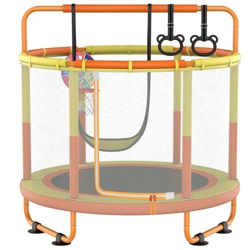 LANGXUN 60" Trampoline for Kids, 5ft Toddler Mini 6-in-1 Trampoline Indoor Outdoor with Swing, Basketball Hoop, Dart Board, Gymnastics Bar, Rings, Christmas Toys Birthday Gifts for Girls Boys Age 1-8 | Amazon (US)