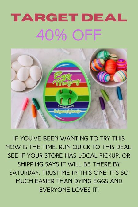 Target Deal Eggmazing 40% off



Easter flash deal on Eggmazing. Trending Eggmazing on sale.


#LTKkids #LTKfamily #LTKsalealert