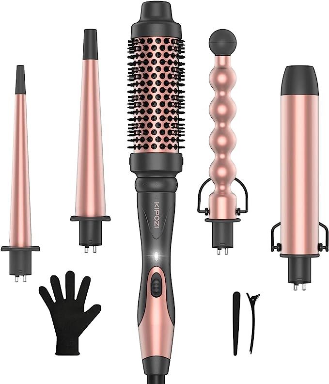 KIPOZI Professional 5 in 1 Curling Wand Set, Instant Heat Up Hair Curler Wand with 4 Interchangea... | Amazon (US)