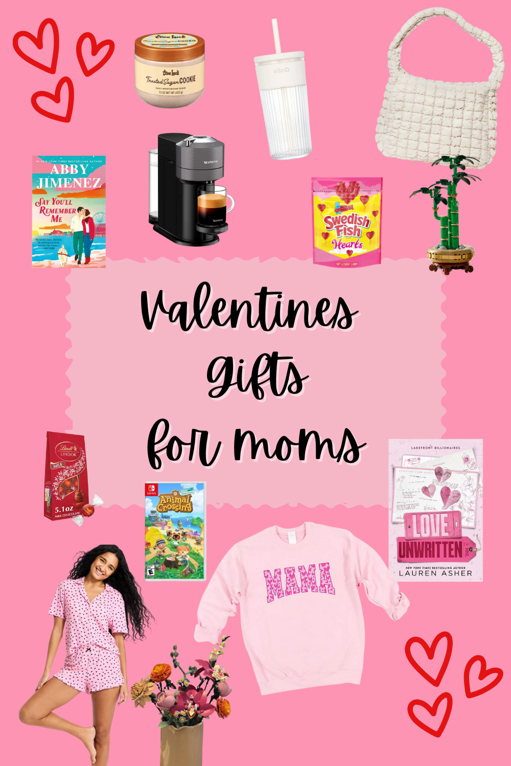 Looking for the perfect Valentine’s Day gifts for moms? 💖 This thoughtful Valentine’s gift guide for moms is filled with cozy, relaxing, and meaningful picks she’ll actually use and love. From pink heart pajamas and a soft Mama graphic sweatshirt to a stylish everyday shoulder bag, these gifts are perfect for celebrating mom this Valentine’s Day.

Help her unwind with romance reads, a cozy night in playing Animal Crossing on Nintendo Switch, and indulgent treats like chocolate truffles and Valentine gummy candy. Elevate her self-care routine with a frosted sugar cookie body scrub, beautiful LEGO flower bouquets, or calming lucky bamboo décor she can enjoy all year long. Make her mornings extra special with a Nespresso coffee maker and a chic straw tumbler—perfect for busy mom life.

✨ Perfect for:

Valentine’s Day gifts for moms

Thoughtful Valentine ideas for her

Self-care Valentine gifts for moms

Cozy Valentine gifts she’ll use

Valentine gifts for women from Target

Save this pin for mom-approved Valentine inspiration, meaningful gift ideas, and Valentine presents that show your appreciation 💗 

 #LTKValentine #LTKmomlife #LTKSeasonal