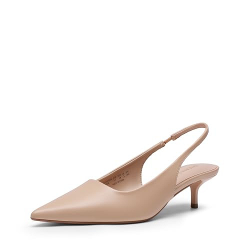 DREAM PAIRS Women's Kitten Heels Slingback Low Closed Toe Comfortable Pumps Pointed Toe Wedding Party Elegant Dress Shoes,Size 9,Nude,SDPU25093W | Amazon (US)