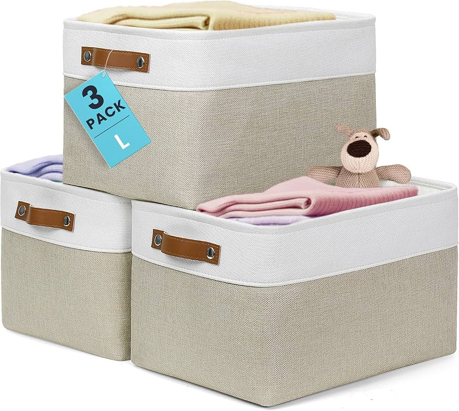 OrganiHaus Large Fabric Storage Baskets for Shelves 3 Pack, 15x11in Closet Storage Bins for Shelv... | Amazon (US)