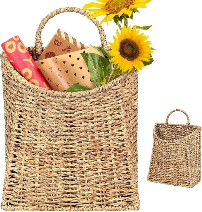 Woven Hanging Seagrass Baskets, Hanging Wall Wicker Basket, Handmade Organizer Baskets, Hanging F... | Amazon (US)