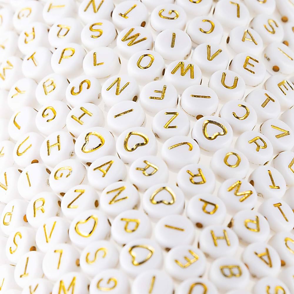 500 Pcs Acrylic Alphabet Letter Beads Gold On White Name Bracelets for Jewelry Making (goldonwhit... | Amazon (US)