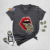 Leopard Tongue Shirts Red Lips Kiss Tees Women Print Gifts Dripping Outfits | Amazon (US)