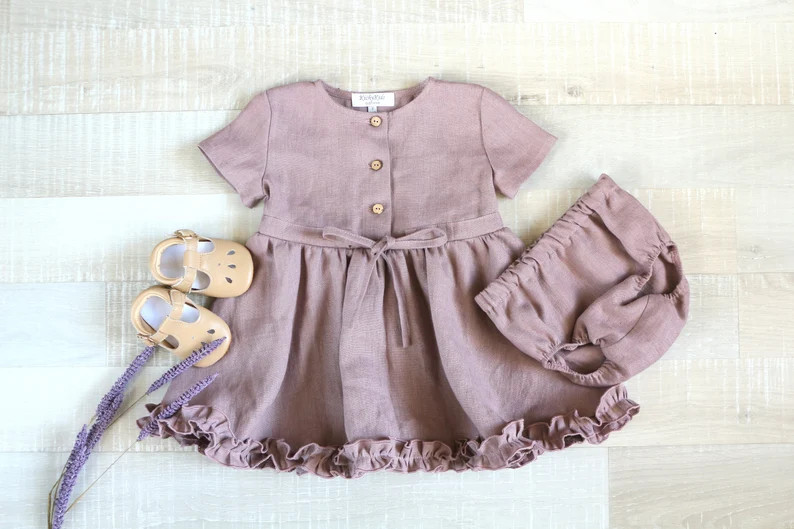 Girl's ruffle dresses, Linen dress with panties | Etsy (US)