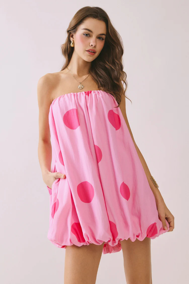 Gigi Pink Polka Dot Balloon Mini Dress | Confête