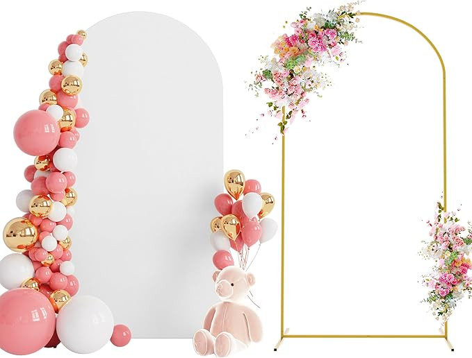 Wokceer 6.6 FT Wedding Backdrop Arch Stand and White Arch Cover, Metal Arch Stand with Arch Stand... | Amazon (US)