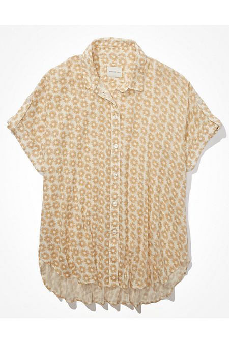 AE Oversized Short-Sleeve Button-Up Beach Shirt | American Eagle Outfitters (US & CA)