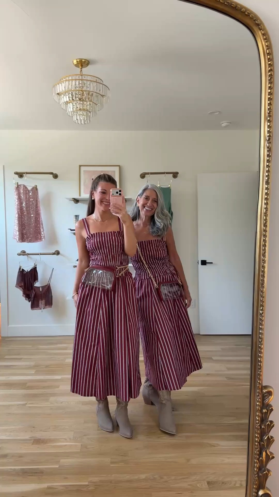 mom & me matching burgundy-and-white striped smocked-bodice maxi dresses paired with suede boots game day look for your next sporting event! 🏈 
avara code for 15% off: emerson 

i'm 5'4" and typically wear a small/2

mom is 5'4" and typically wears a medium/6

electric picks: emerson20

mom & me outfits, mom & me dresses, matching outfits, mother daughter outfits, family photo outfits, fall outfits, fall dresses, autumn outfits, midi dresses, fall dresses, casual outfits, thanksgiving outfits, family photo outfits, fall fashion, autumn fashion, cozy outfits, transitional outfits, neutral outfits, everyday outfits, weekend outfits, women’s fashion, sports, athletic, team colors, game day outfit, football outfit

#LTKSeasonal #LTKU #LTKootd