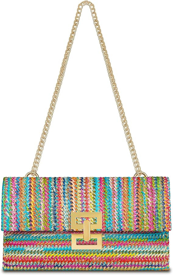 Straw Clutch Purse for Women Designer Evening Handbag Summer Beach Shoulder Crossbody Bag | Amazon (US)