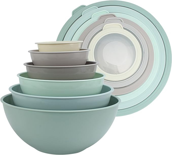 COOK WITH COLOR Nesting Mixing Bowls - 12 Piece Plastic Bowl Set with Lids, Microwave Safe (Mint ... | Amazon (US)