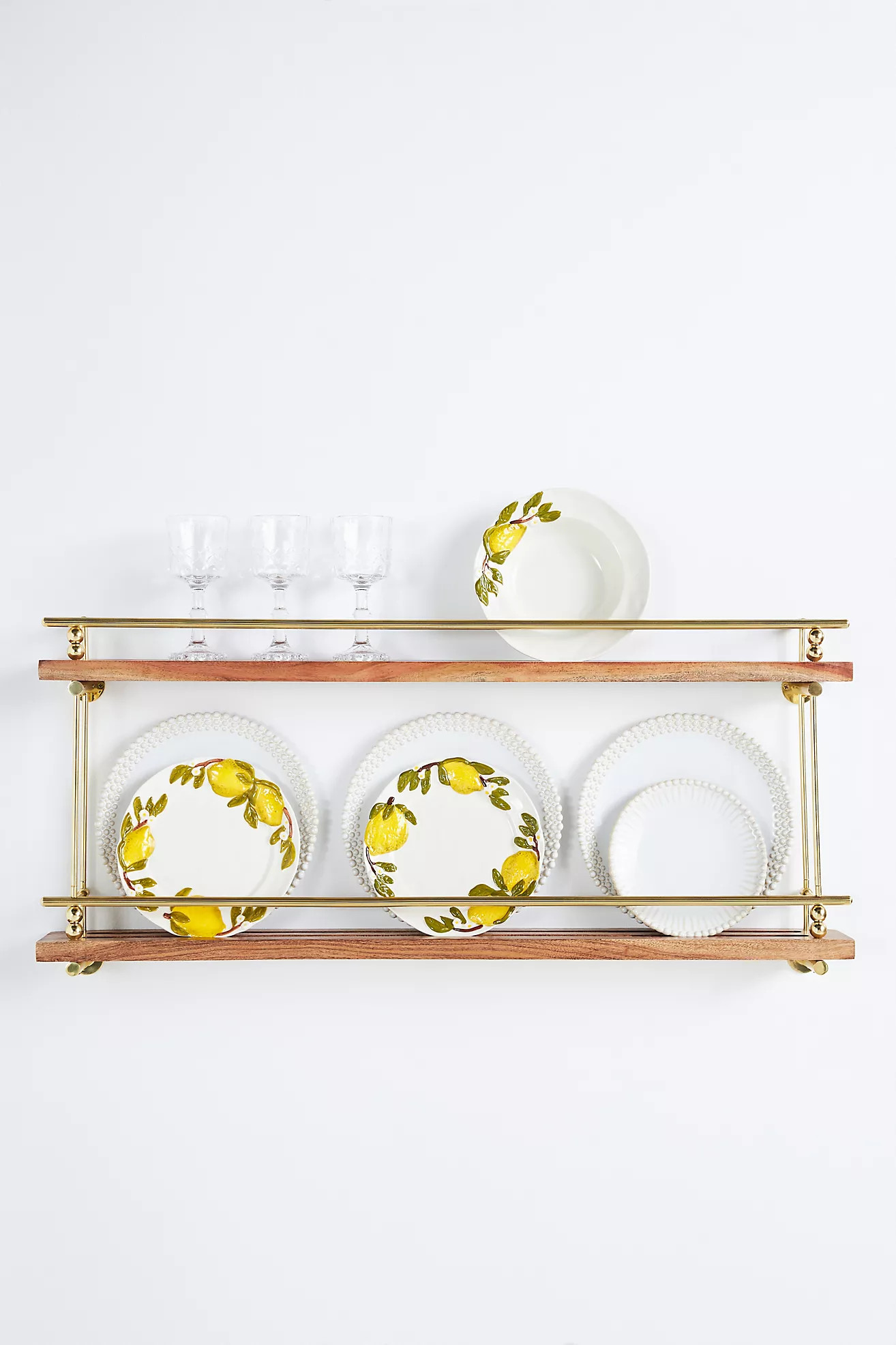 Aldina Acacia Wood & Brass Two-Tiered Plate & Spice Rack | Anthropologie (US)