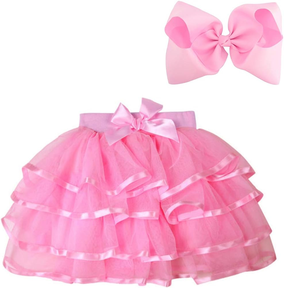 BGFKS 4 Layered Tulle Tutu Skirt for Girls with Hairbow or Birthday Sash,Girl Ballet Tutu Skirt | Amazon (US)