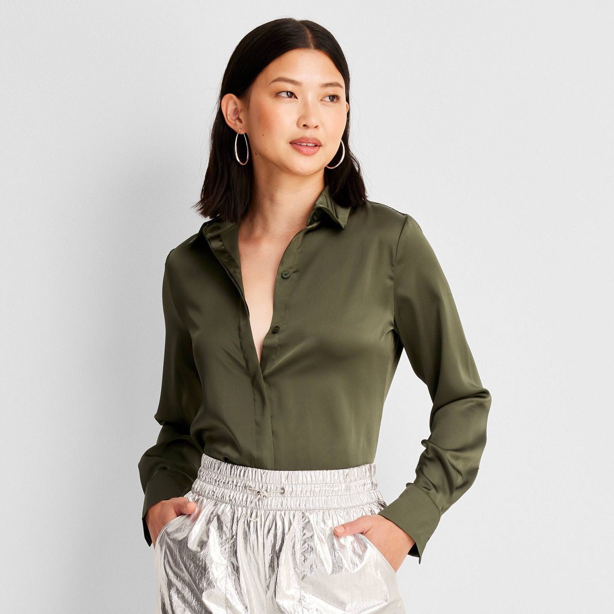 Women's Long Sleeve Button-Front Shirt - A New Day™ | Target