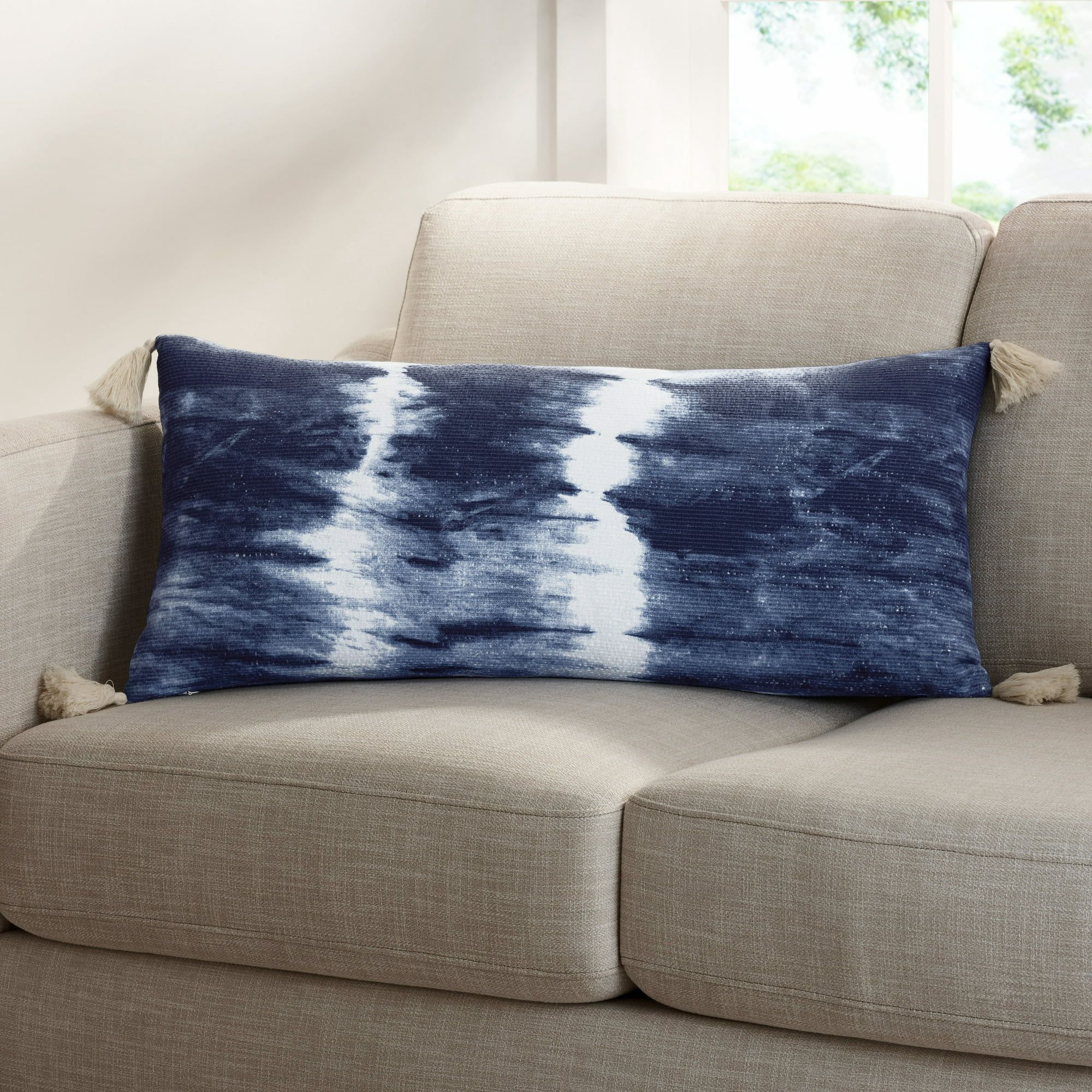 Gap Home Tie Dye Decorative Oblong Throw Pillow with Tassels Blue 30" x 14" | Walmart (US)