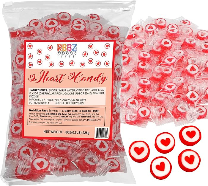 Heart Candy - Hard Candy 8 OZ Resealable Bag of Individually Wrapped Small Red Heart Candies (app... | Amazon (US)