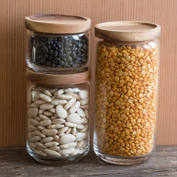 Be Home Glass & Acacia Canister | The Container Store