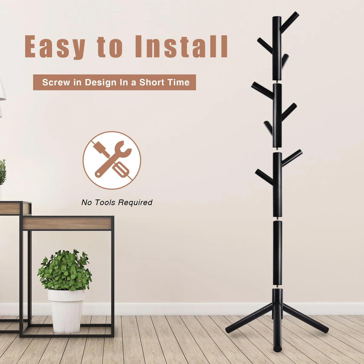 Jedriel 8-hook Freestanding Adjustable Wooden Coat Rack for Entryway,Bedroom,Office | Wayfair North America