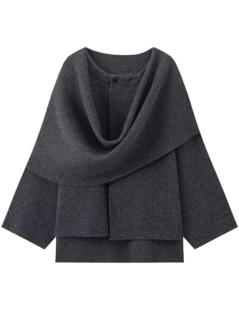 Wyeysyt Women's Crop Knit Scarf Coat High Low Long Sleeves Knit Cardigan with Undetachable Scarf | Amazon (US)
