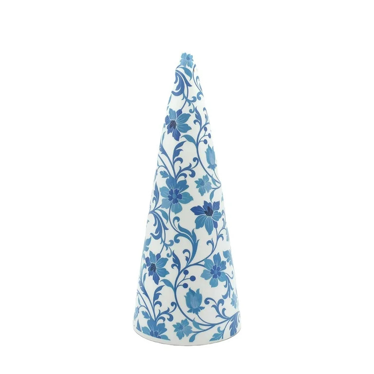 Ceramic Floral Cone Christmas Tree Tabletop Decoration, Blue and White, 12", by Holiday Time | Walmart (US)