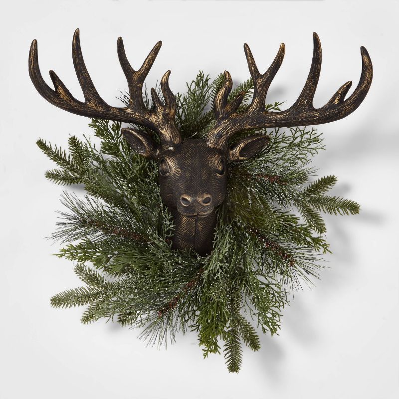 Wall Mounted Deer Head with Faux Greenery Decorative Wall Sculpture - Wondershop&#8482; | Target