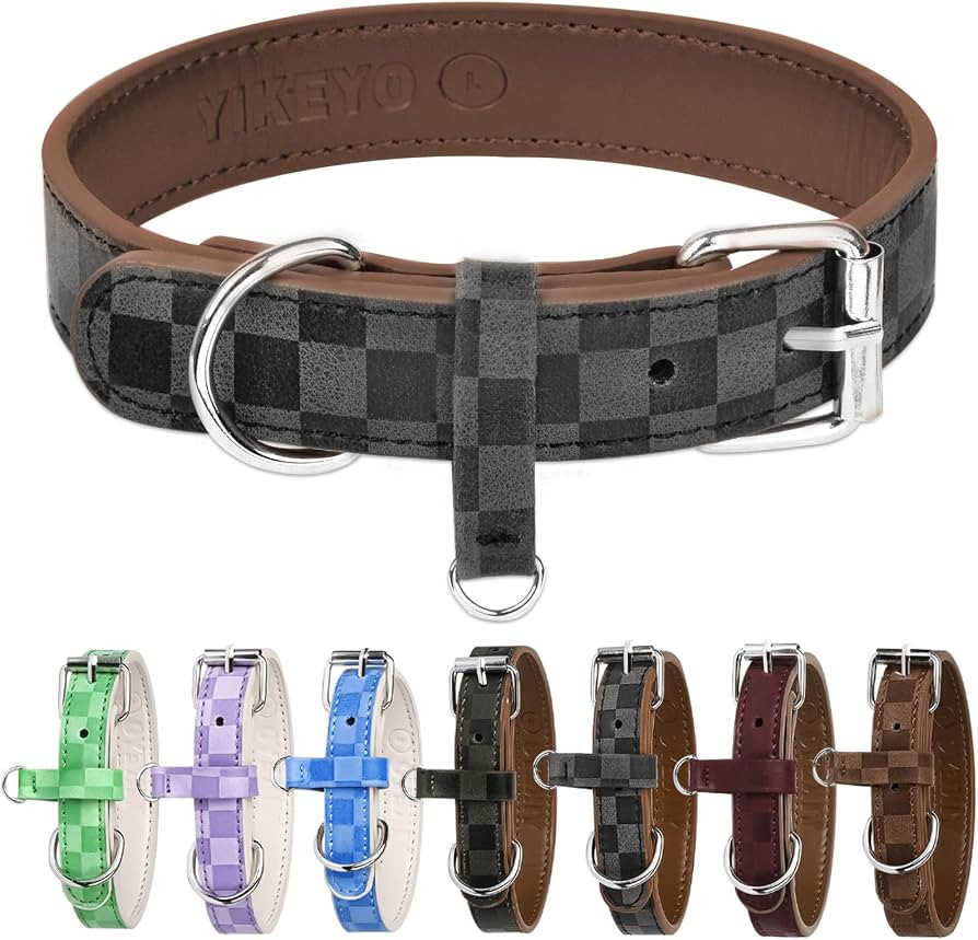 Dog Collar for Small Medium Large Dogs Pet Collars Girl Boy, PU Stamping Leather Plaid Dogs Colla... | Amazon (US)