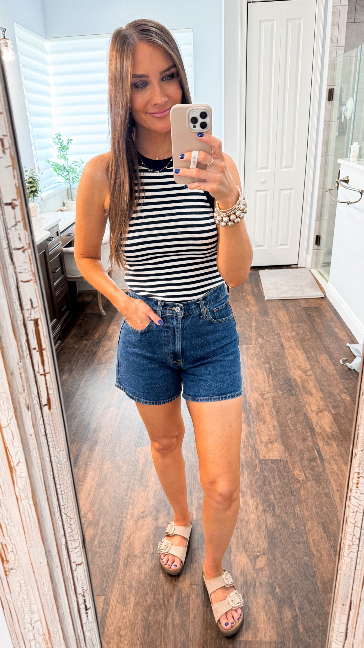 Outfit of the day, love these old navy tanks, perfect for beating the summer heat, solid and stripes available, Abercrombie denim shorts, dad shorts 

#LTKstyletip #LTKsalealert #LTKfindsunder50