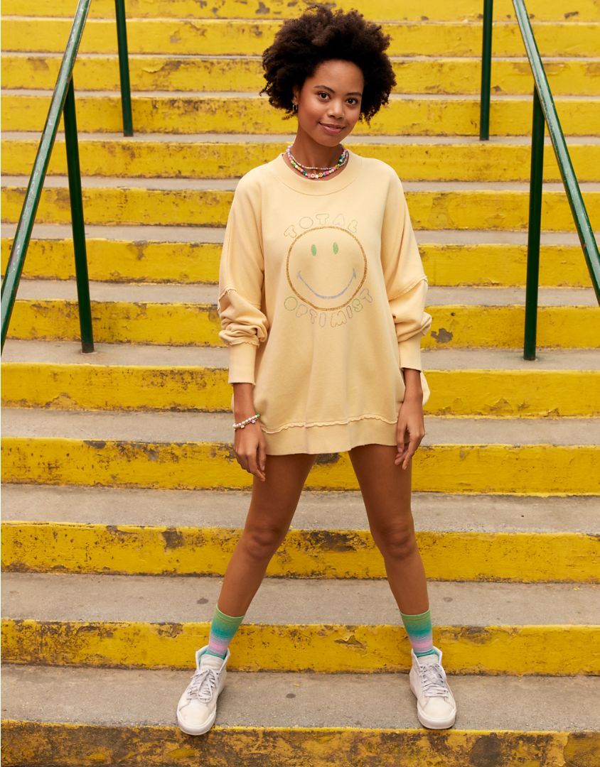 Aerie The Happiest Oversized Smiley® Crew Sweatshirt | American Eagle Outfitters (US & CA)