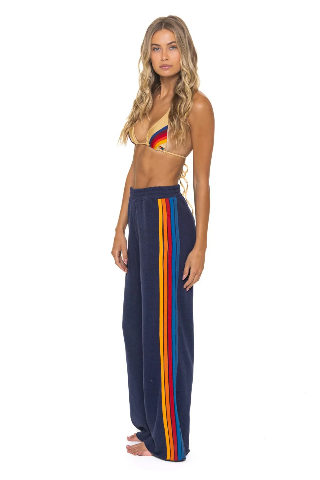 Navy 5 Stripe Wide Leg Sweatpants | Aviator Nation | Aviator Nation