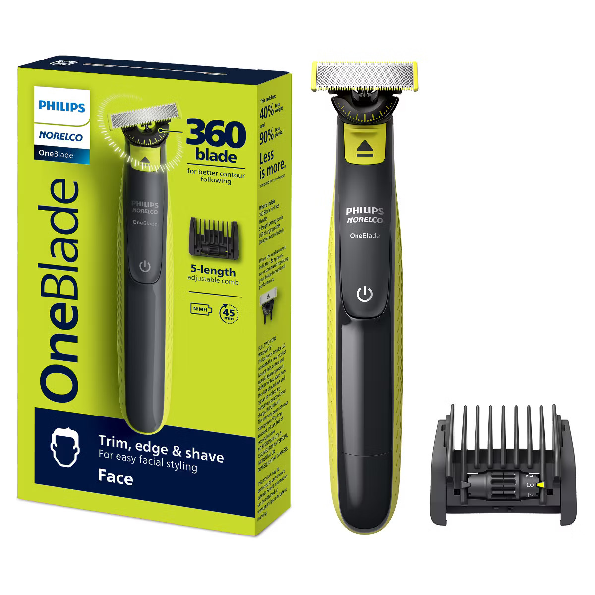 Philips Norelco OneBlade 360 Face Rechargeable Men's Electric Shaver and Trimmer - QP2724/70 | Target
