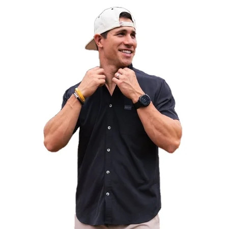 Burlebo Men s Performance Short Sleeve Button Up Shirt (Heather Black Medium) | Walmart (US)