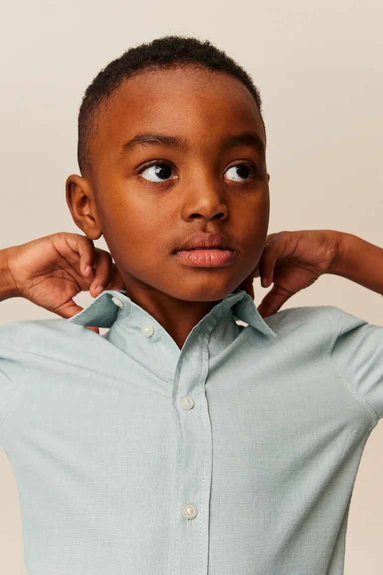 Long-sleeved Cotton Shirt - Light dusty turquoise - Kids | H&M US | H&M (US + CA)