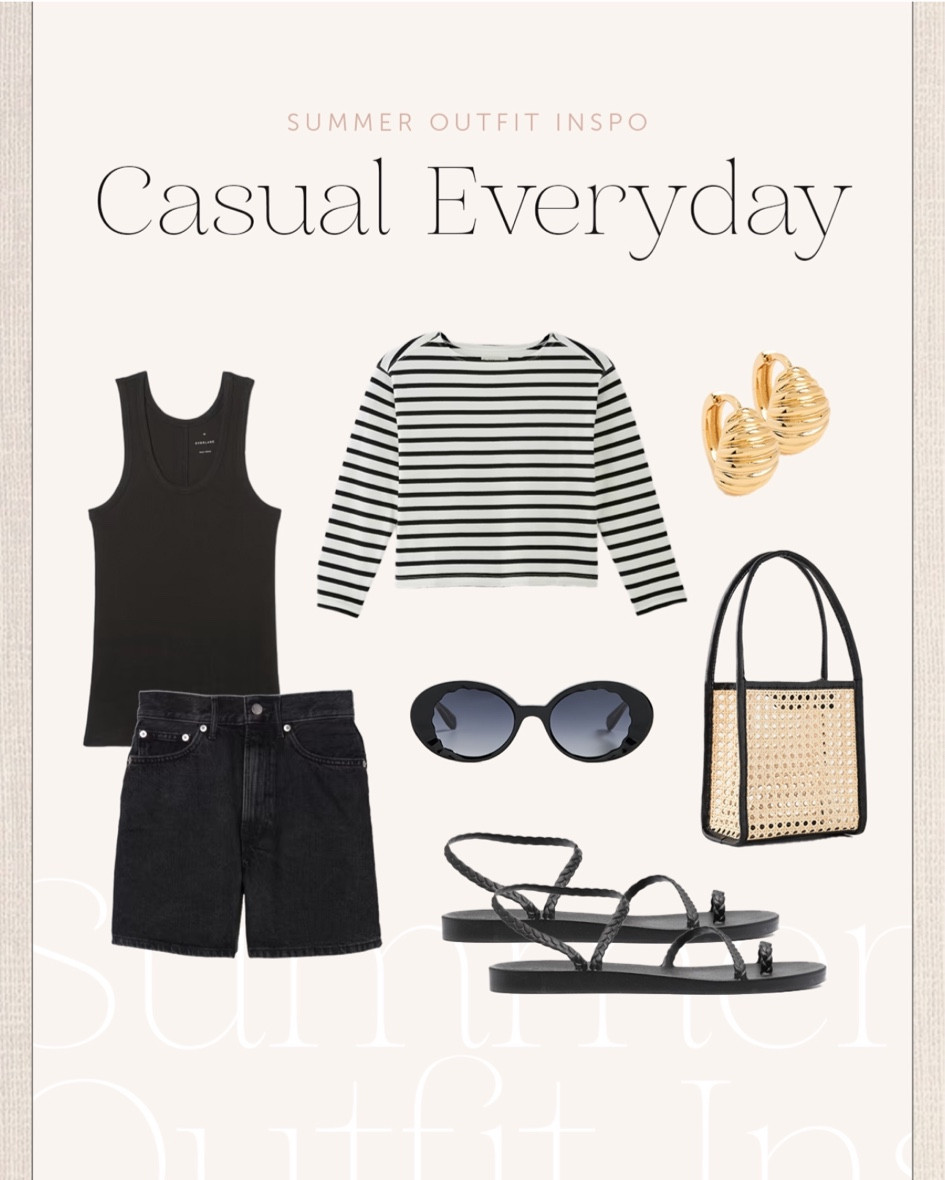 Casual summer OUTIFT with black denim shorts and a basic black tank 

#LTKOver40