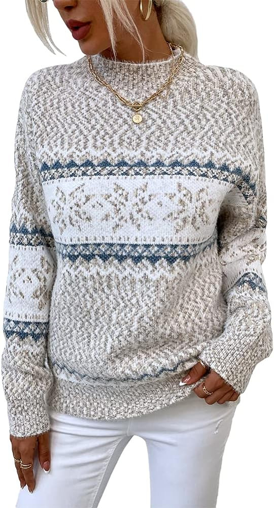 JUNBOON Women’s Casual Leopard Print Knitted Pullover Sweaters Long Sleeve Crew Neck Jumper Top... | Amazon (US)