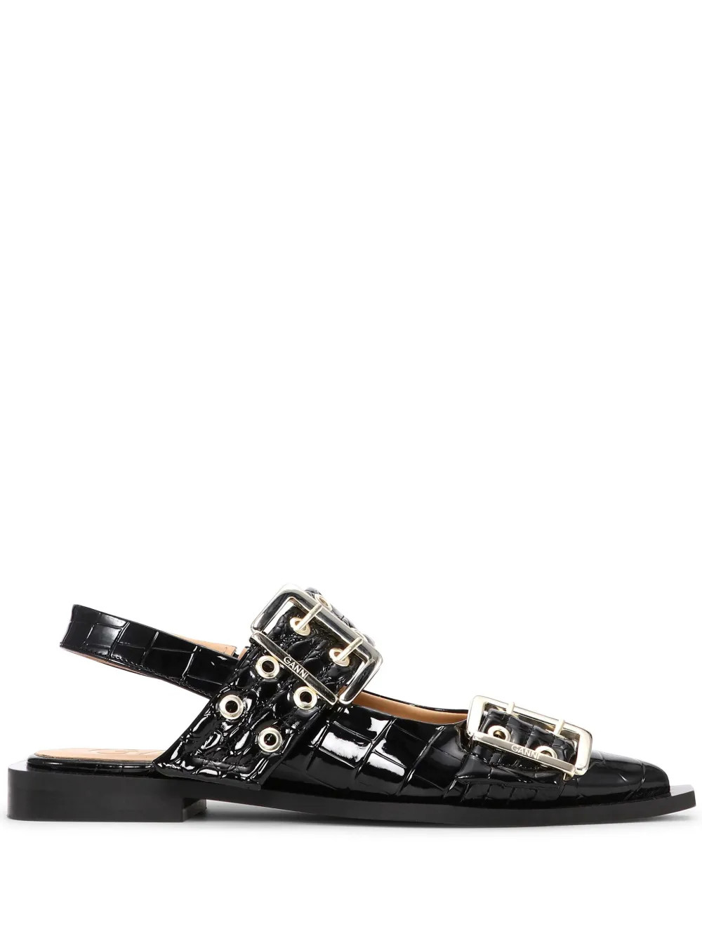 GANNI crocodile-effect Bucked Ballerina Shoes | Black | FARFETCH | Farfetch Global