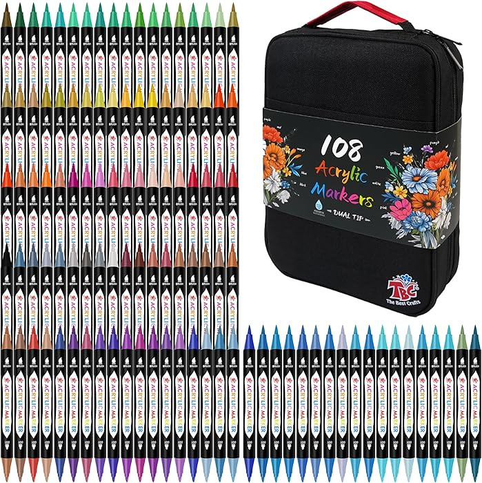 TBC The Best Crafts 108 Colors Dual Tip Acrylic Paint Markers, Double zipper design Topgrade Canv... | Amazon (US)