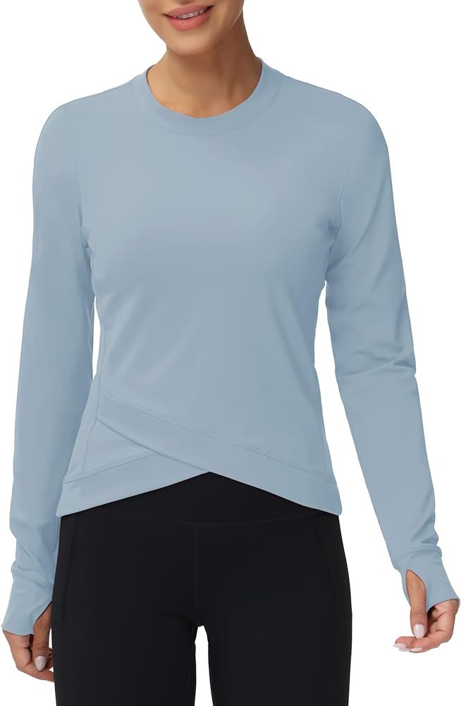 Women's Long Sleeve Compression Shirts Workout Tops Cross Hem Athletic Running Yoga T-Shirts with... | Amazon (US)