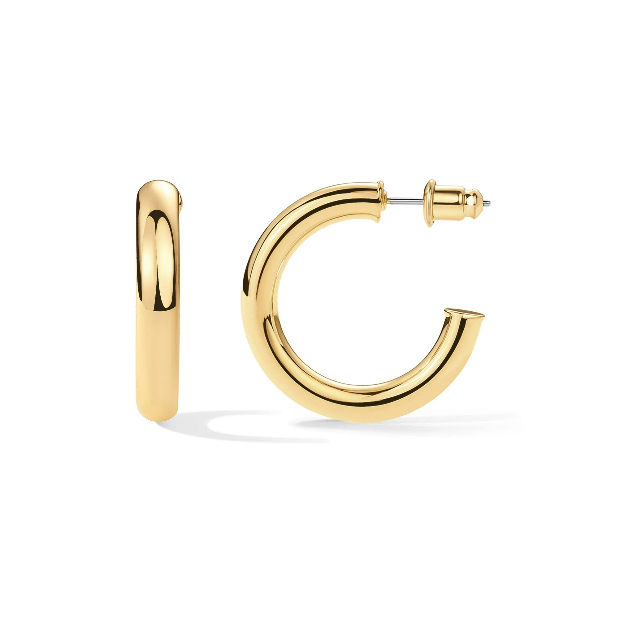 PAVOI 14K Yellow Gold Plated Lightweight Chunky Open Hoops | Gold Hoop Earrings for Women | 30mm ... | Walmart (US)