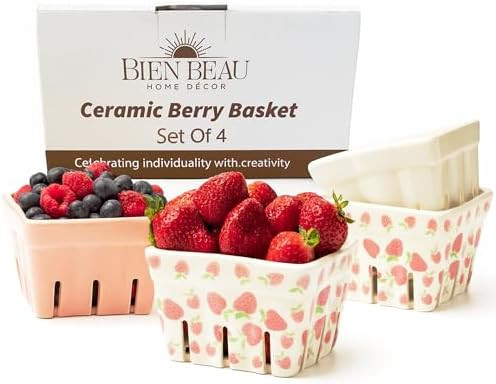 Ceramic Berry Basket, Farmhouse Colander, Strawberry Decor, Fruit Bowls, Fruit Baskets, Kawaii St... | Amazon (US)