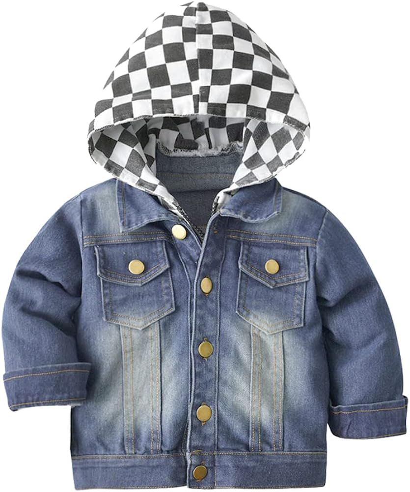 IMEKIS Toddler Baby Denim Jackets Button Down Jeans Coat Ripped Hooded Top Fall Cowboy Outwear Cl... | Amazon (US)