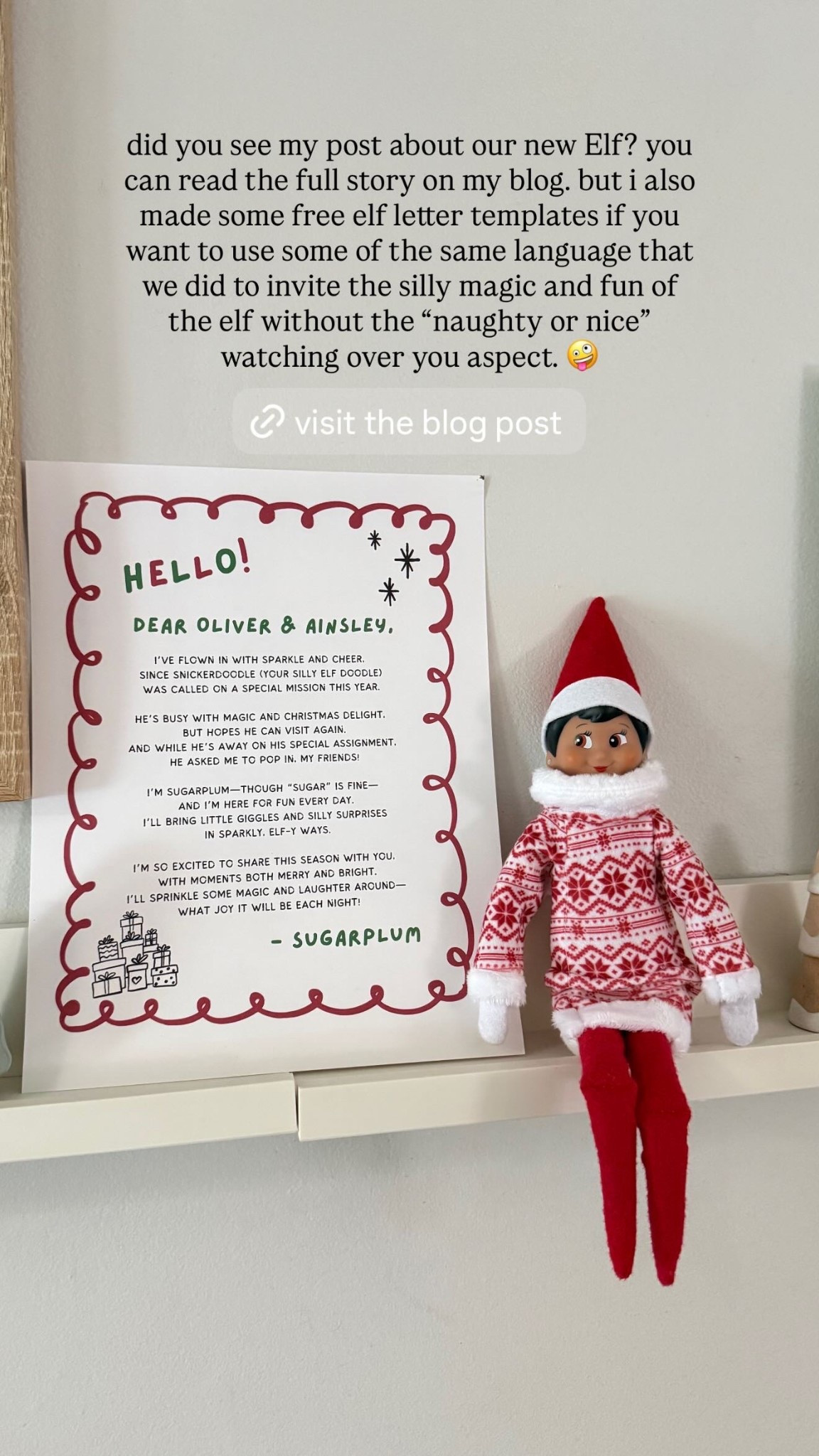 did you see my post about our new Elf? you can read the full story on my blog. but i also made some free elf letter templates if you want to use some of the same language that we did to invite the silly magic and fun of the elf without the “naughty or nice” watching over you aspect. 🤪

#LTKGiftGuide #LTKHoliday #LTKKids