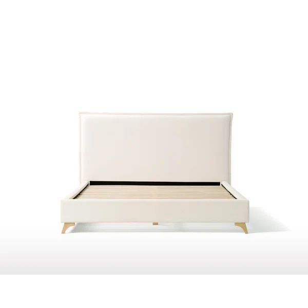 Pelham Queen Boucle Platform Bed Frame Cream, Flange Edge Headboard, No Box Spring Needed | Wayfair North America