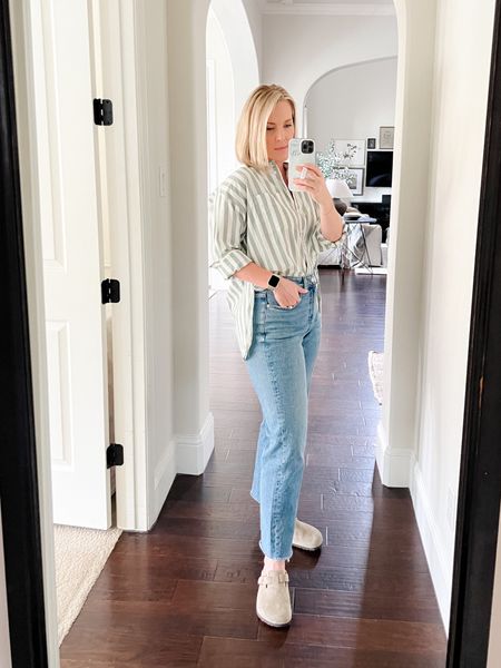 My favorite combination: button up and jeans.  

This stripe shirt is long, but the side slits are high so it’s easy to tuck in the front and not have the sides or back of the shirt bulge.



#LTKxMadewell #LTKover40