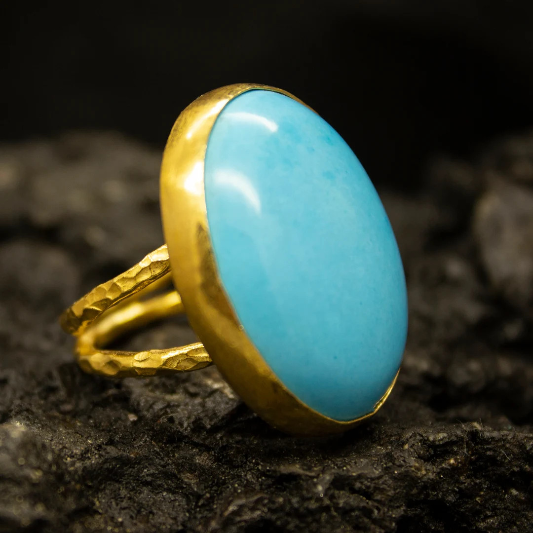 Two Band Turquoise Ring | 24K Gold Plated | Gold Turquoise Ring | 925 Sterling Silver Ring | Gree... | Etsy (Global)