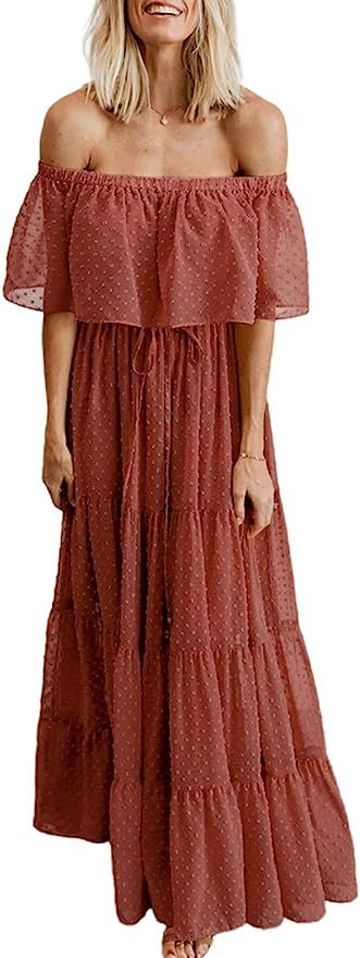 BLENCOT Womens Casual Floral Lace V Neck Short Sleeve Long Evening Dress Cocktail Party Maxi Wedd... | Amazon (US)