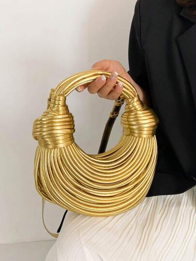 Handbags For Women New Gold Luxury Designer Brand Handwoven Noodle Bags Rope Knotted Pulled Hobo ... | SHEIN