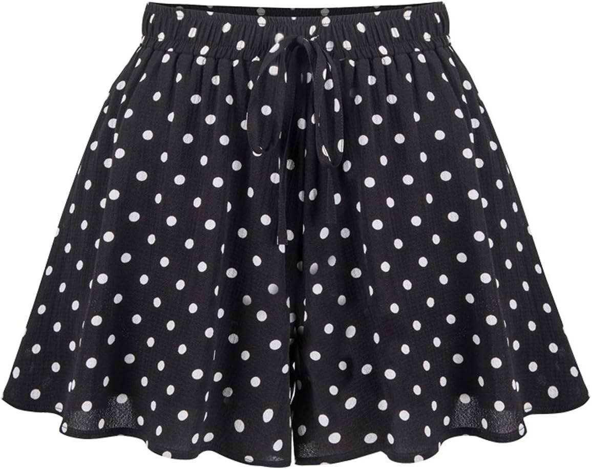 Women's Casual Summer Comfy Culottes Shorts Elastic Waist Wide Leg Shorts with Pockets | Amazon (US)
