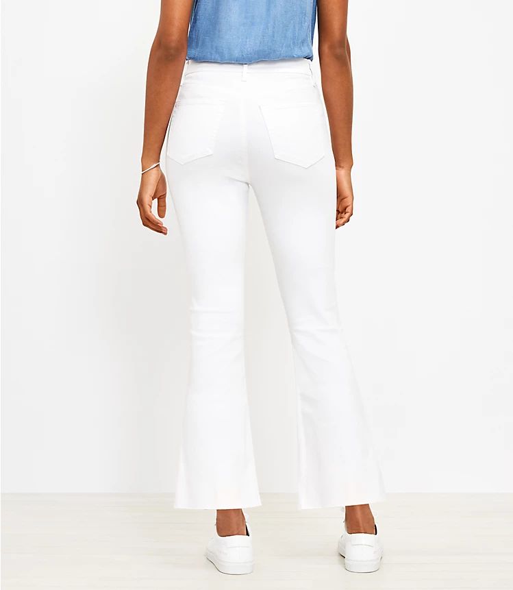 Frayed Button Front High Rise Kick Crop Jeans in White | LOFT
